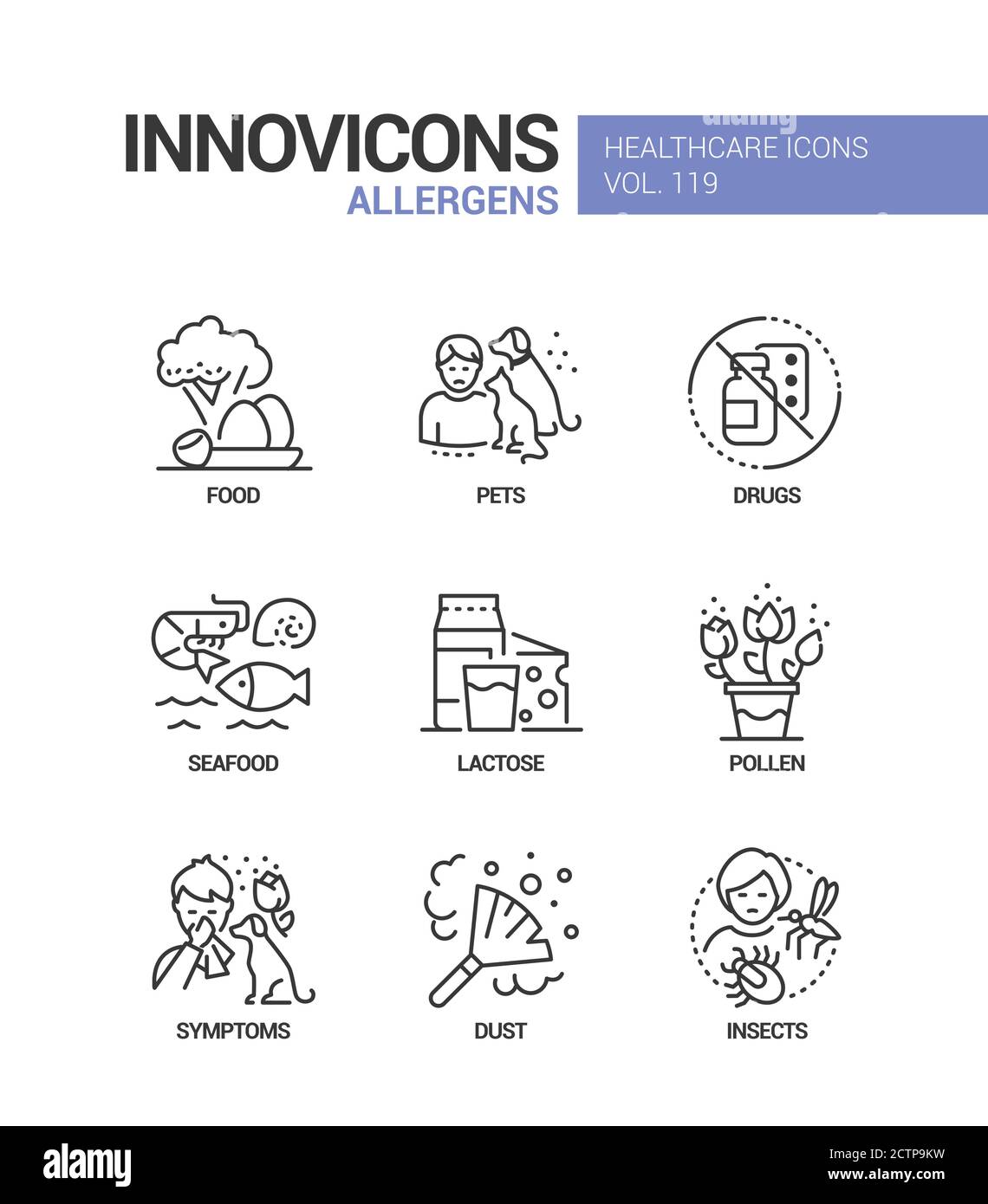 Allergens - vector line design style icons set Stock Vector
