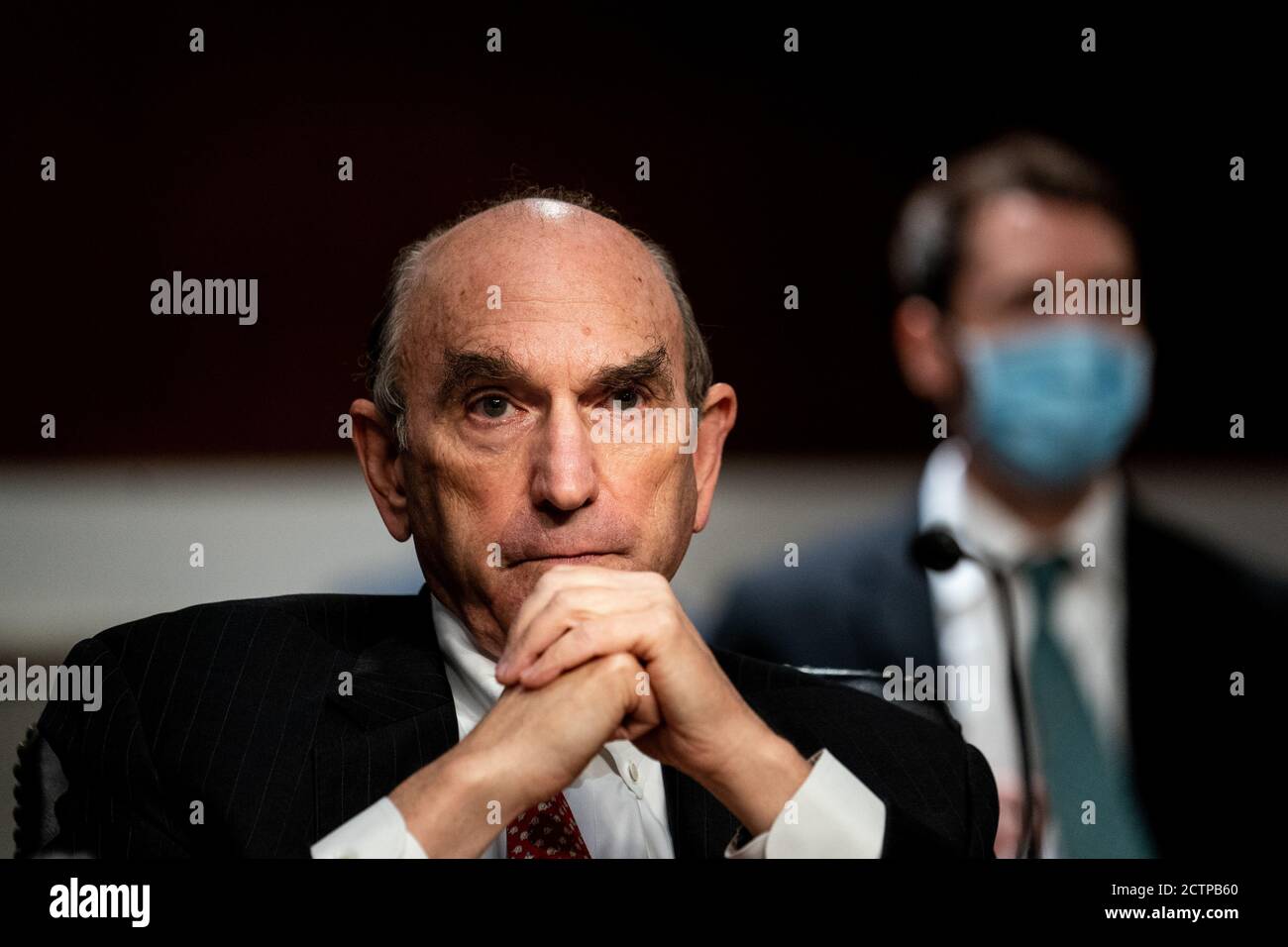 Washington, United States. 24th Sep, 2020. Elliot Abrams, special representative for Iran and Venezuela at the State Department, attends a Senate Committee on Foreign Relations hearing on US Policy in the Middle East on Capitol Hill in Washington, DC on Thursday, September 24, 2020. Pool Photo by Erin Schaff/UPI Credit: UPI/Alamy Live News Stock Photo