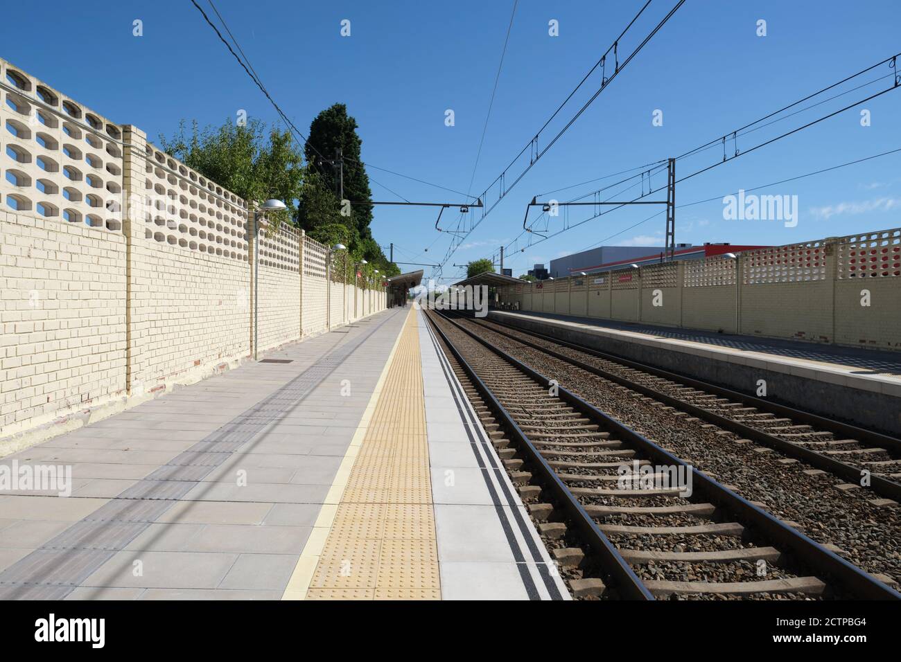 Empty Alcala de Henares Universidad railway station. Madrid, Spain. Stock Photo