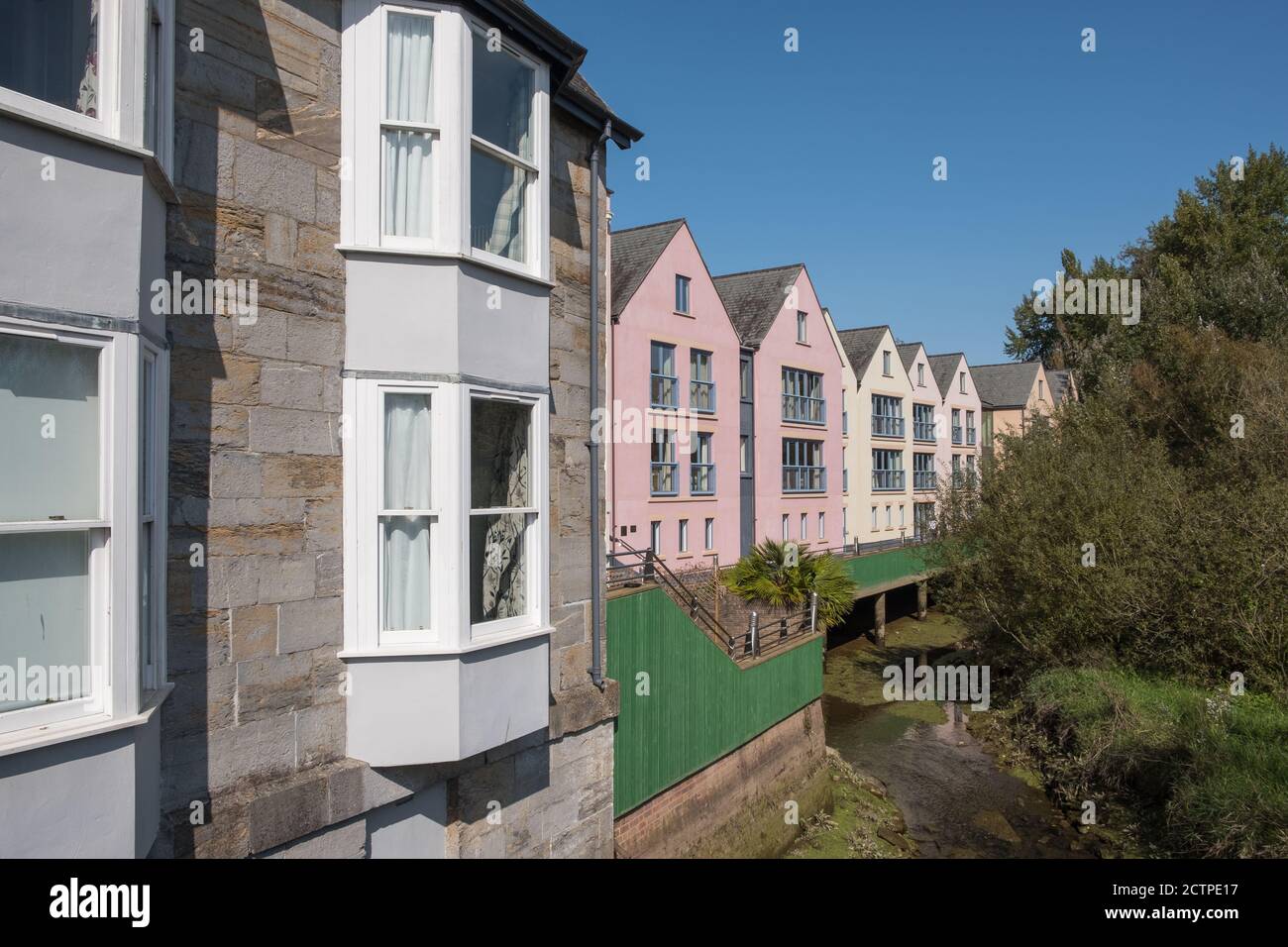 Riverside houses and apartments overlooking the River Dart in the