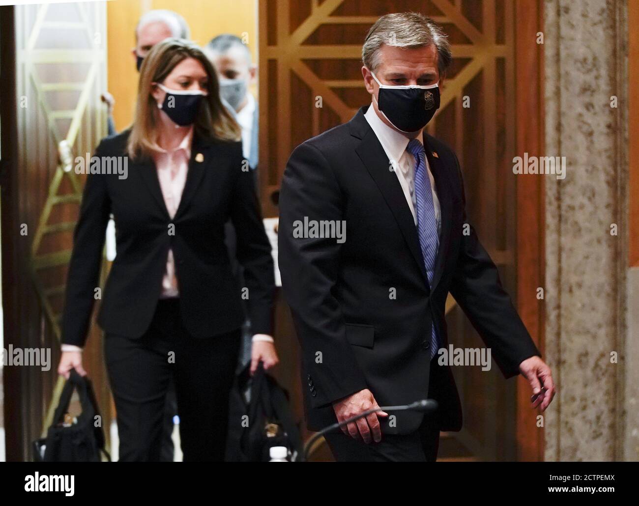 Washington, United States. 24th Sep, 2020. FBI Director Christopher Wray arrives to testify before a Senate Homeland Security and Governmental Affairs Committee hearing on 'Threats to the Homeland' on Capitol Hill in Washington, DC on Thursday, September 24, 2020. Pool photo by Joshua Roberts/UPI Credit: UPI/Alamy Live News Stock Photo