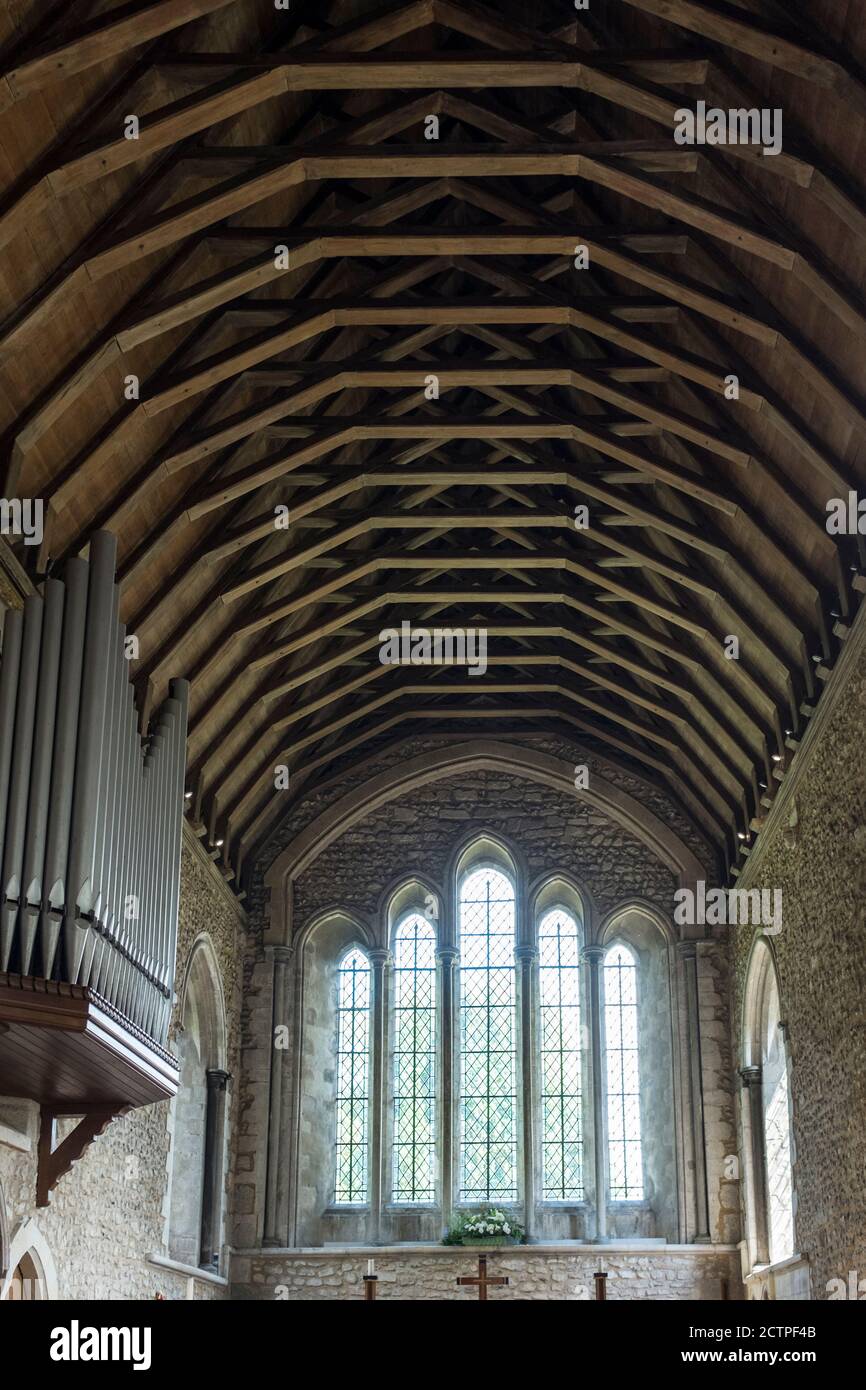 Inside view of Holy Trinity Church in Bosham. It is the oldest known place of worship in West Sussex and dates from the 11th Century with Saxon origin Stock Photo