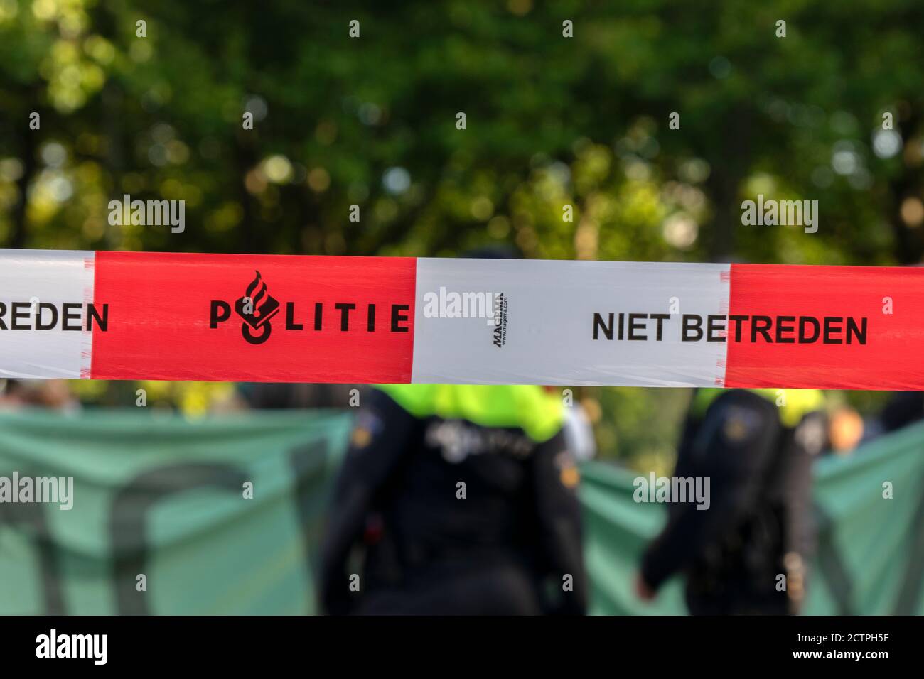 Police Man Behind Ducktape At Amsterdam The Netherlands 21-9-2020 Stock Photo