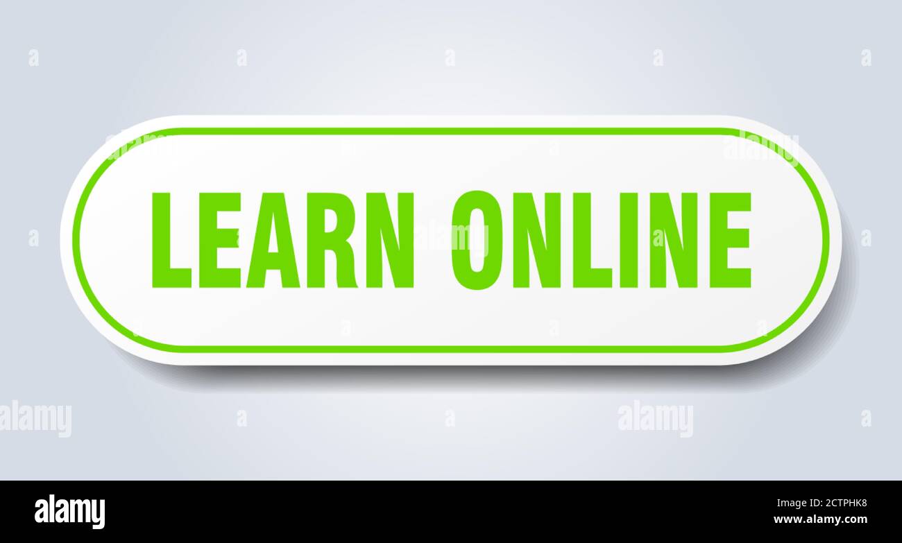learn online sign. rounded isolated sticker. white button Stock Vector ...