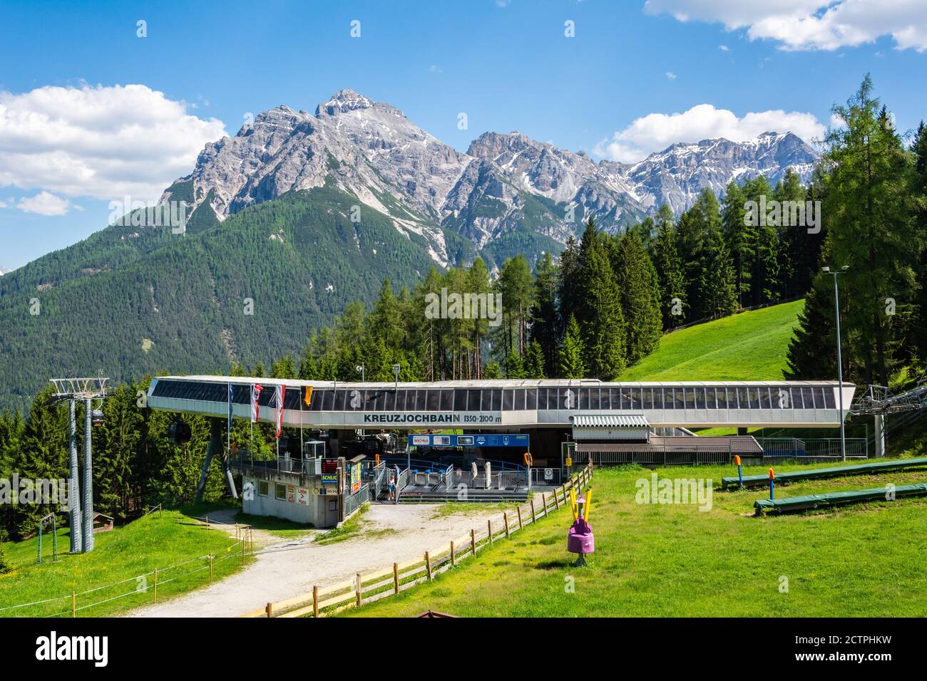 Fulpmes, Tirol, Austria – May 29, 2017. Mountain station of Kreuzjochbahn cable car in Stubaital valley in Tirol, Austria. Stock Photo