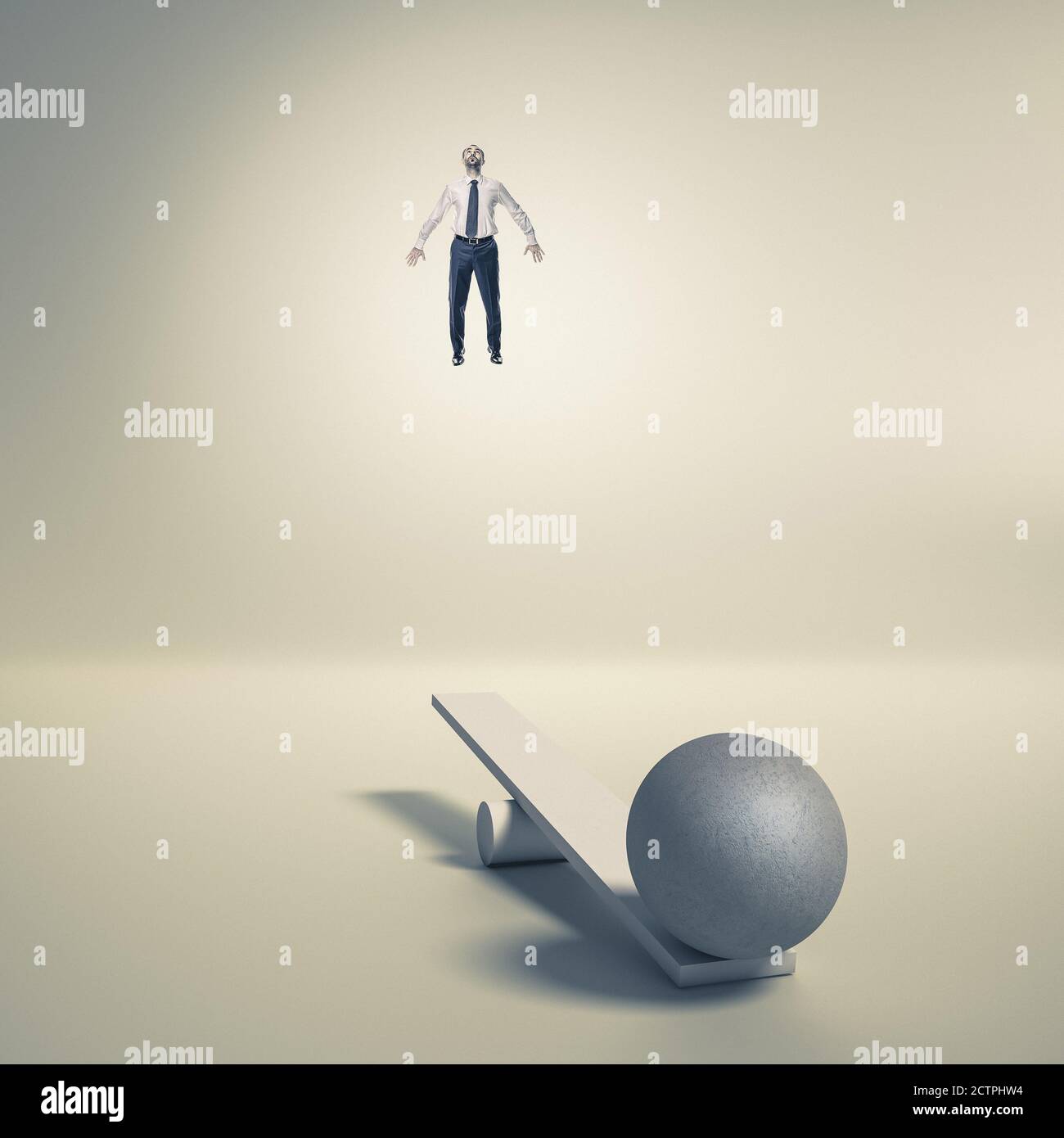 businessman uses a catapult to fly upwards. aspiration and success concept. Stock Photo