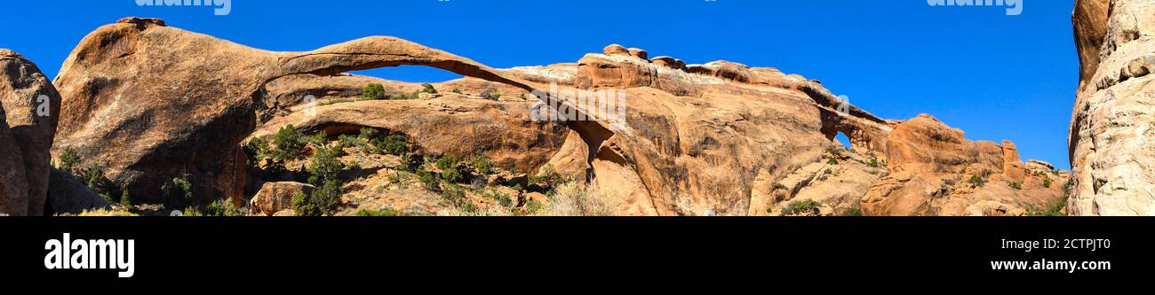 Web banner of Landscape Arch at Arches National Park, Utah. Stock Photo