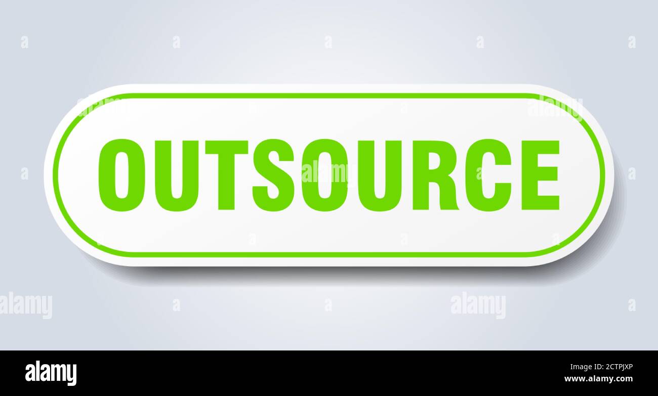 outsource sign. rounded isolated sticker. white button Stock Vector