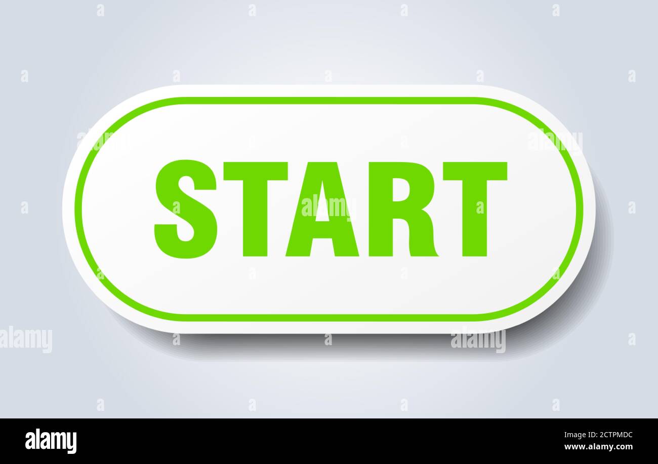 start sign. rounded isolated sticker. white button Stock Vector