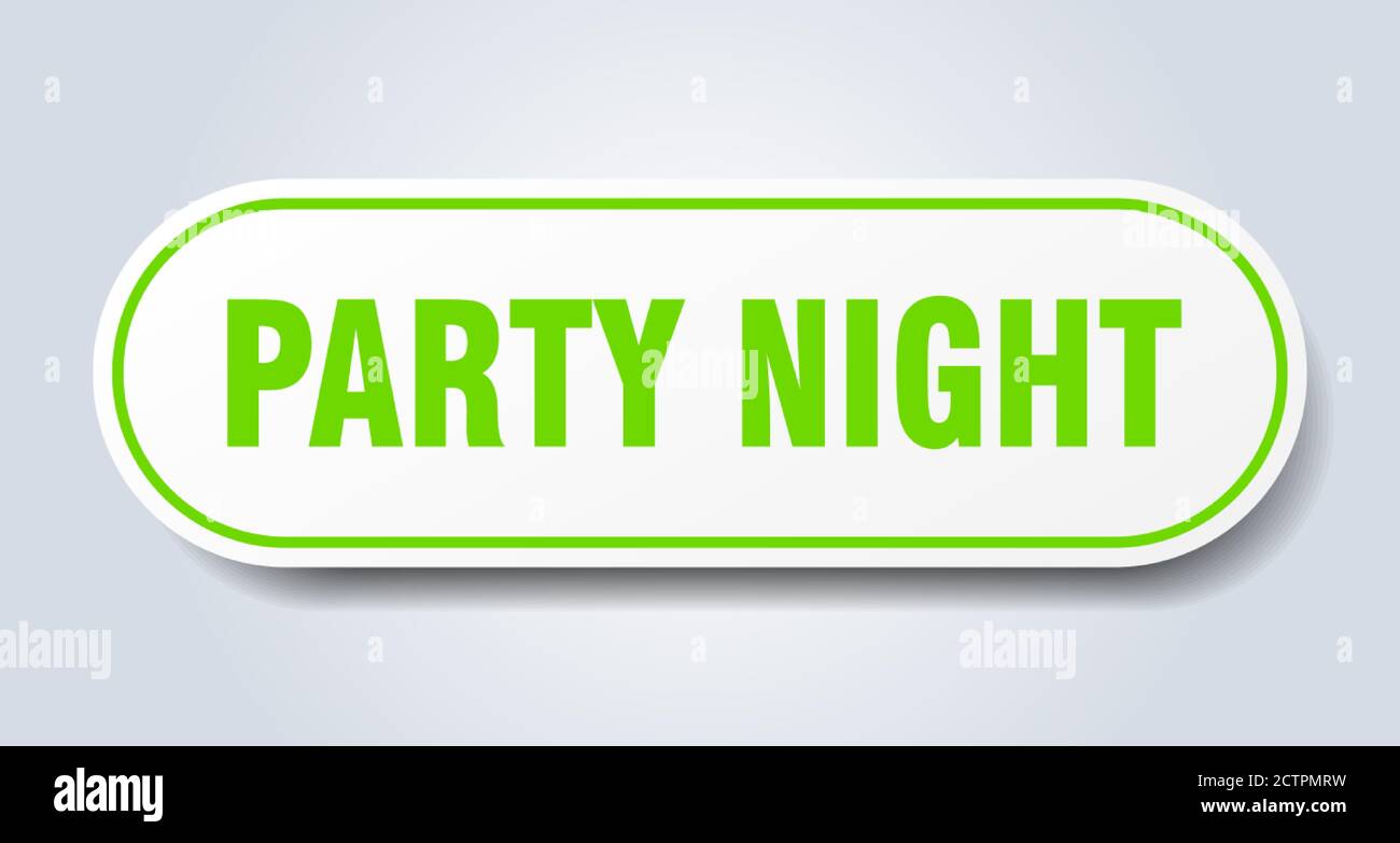 party night sign. rounded isolated sticker. white button Stock Vector ...