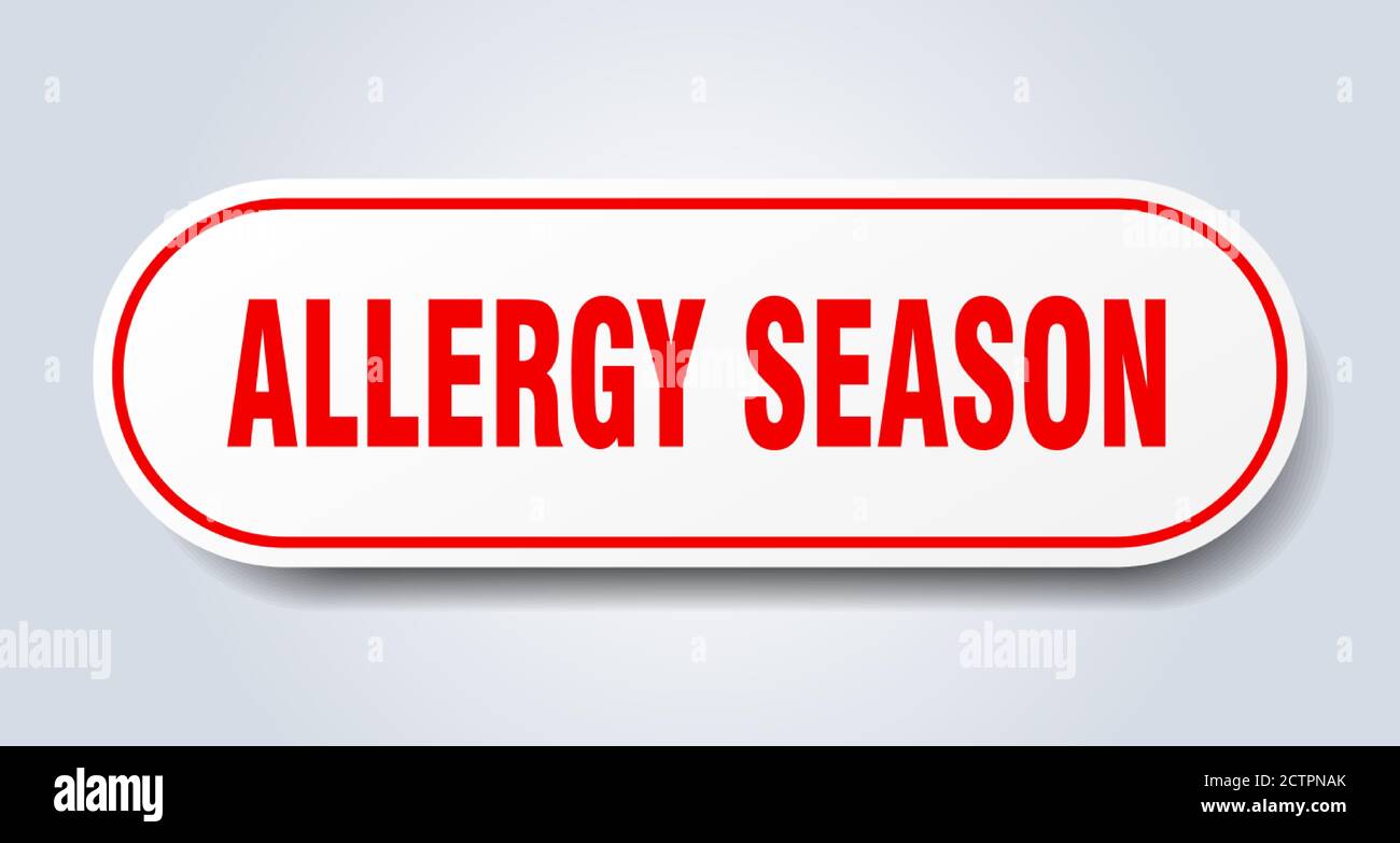 allergy season sign. rounded isolated sticker. white button Stock