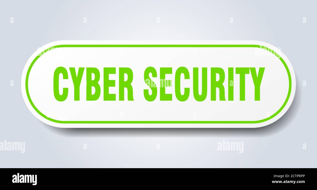cyber security sign. rounded isolated sticker. white button Stock Vector