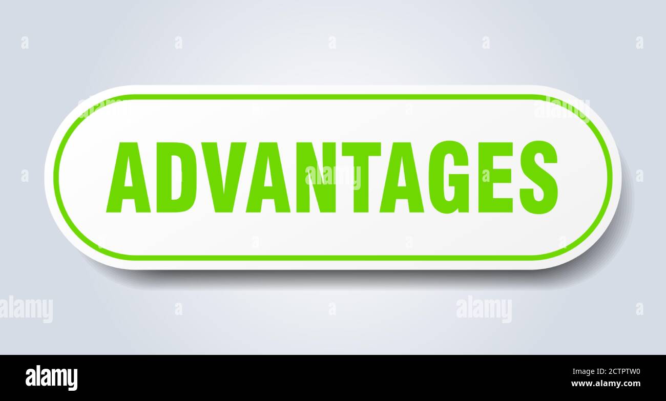 advantages sign. rounded isolated sticker. white button Stock Vector ...