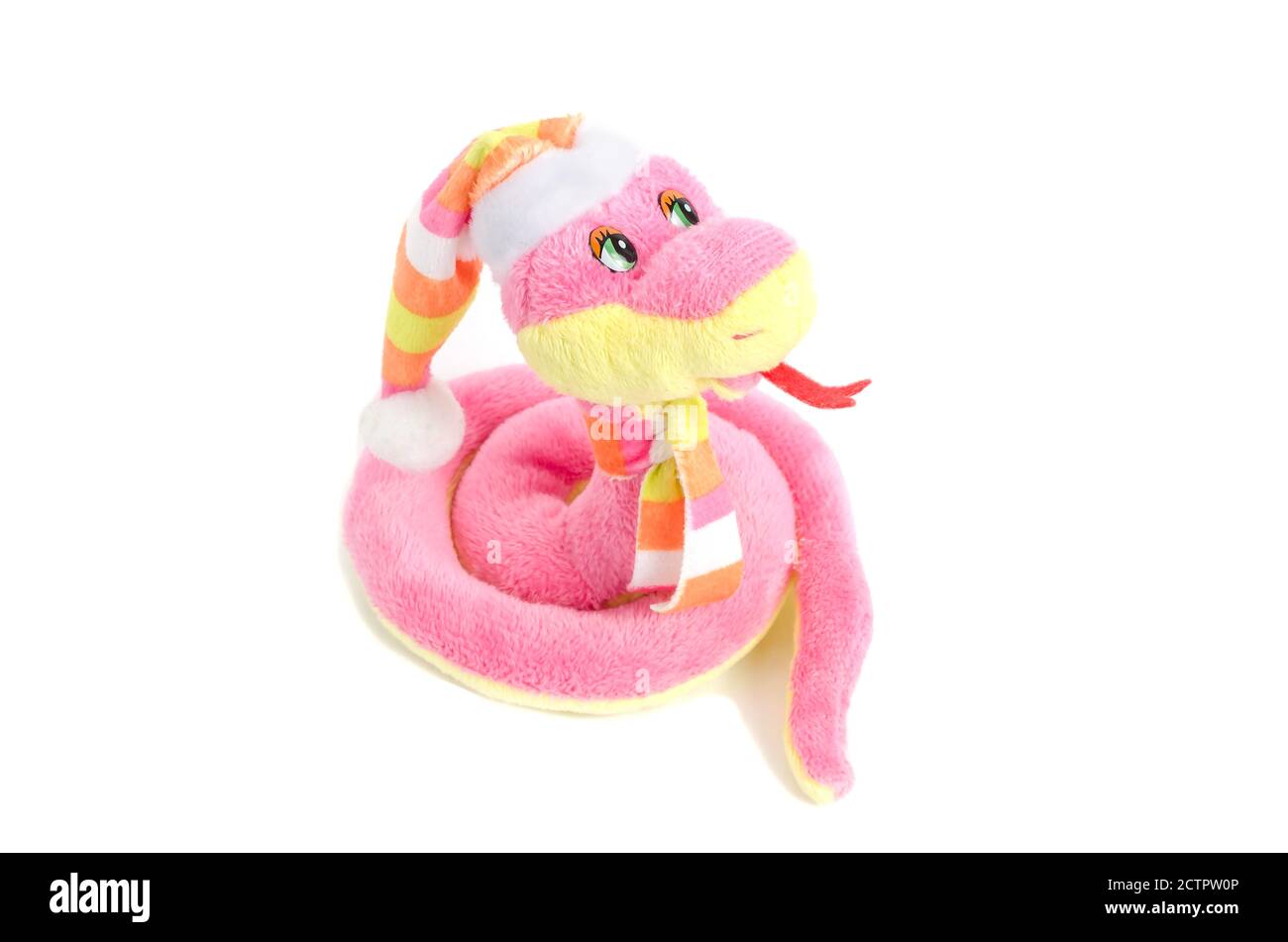 Plush soft toy pink snake isolated on white background Stock Photo