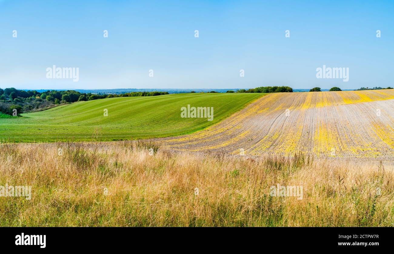 View of English countryside from Dunstable Downs in the Chiltern Hills, Bedfordshire, UK Stock Photo
