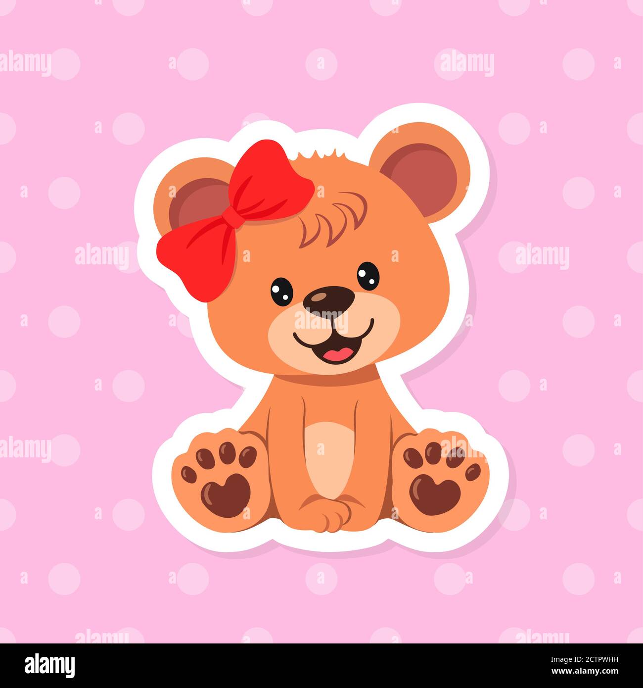 Cute teddy bear girl sticker on pink background. Vector illustration Stock  Photo - Alamy