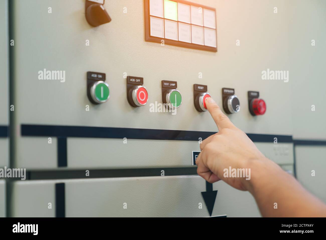 Electrical engineer man checking voltage and test at the Power