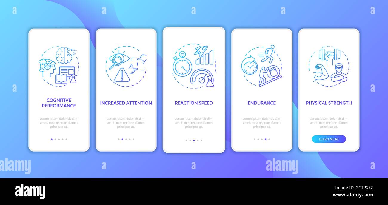 Energetics negative effects onboarding mobile app page screen with concepts Stock Vector