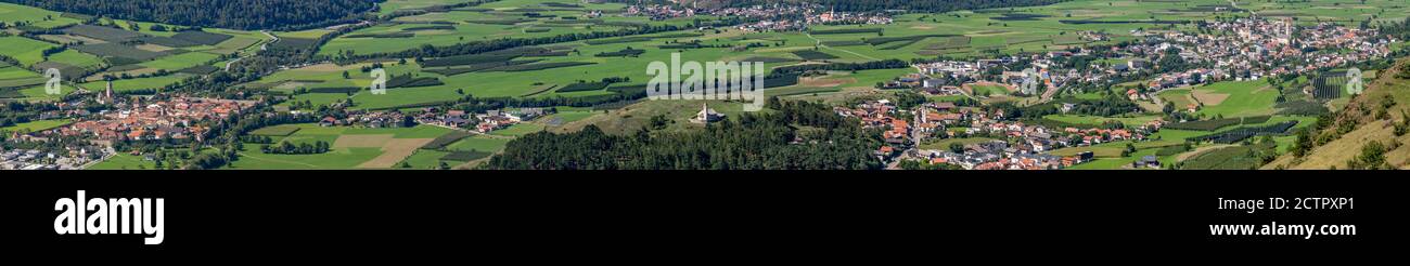 Superb aerial panoramic view of the Val Venosta from Glurns to Malles, South Tyrol, Italy Stock Photo