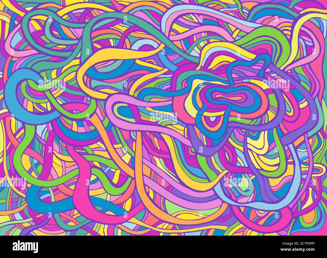 Multicolor psychedelic crazy abstract swirl line art, pastel neon color