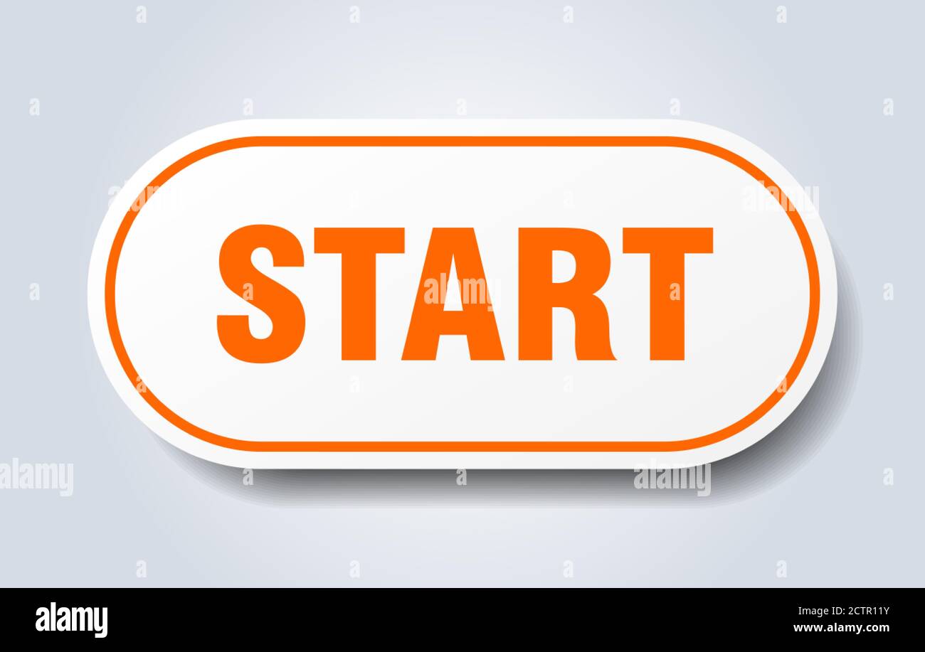 start sign. rounded isolated sticker. white button Stock Vector
