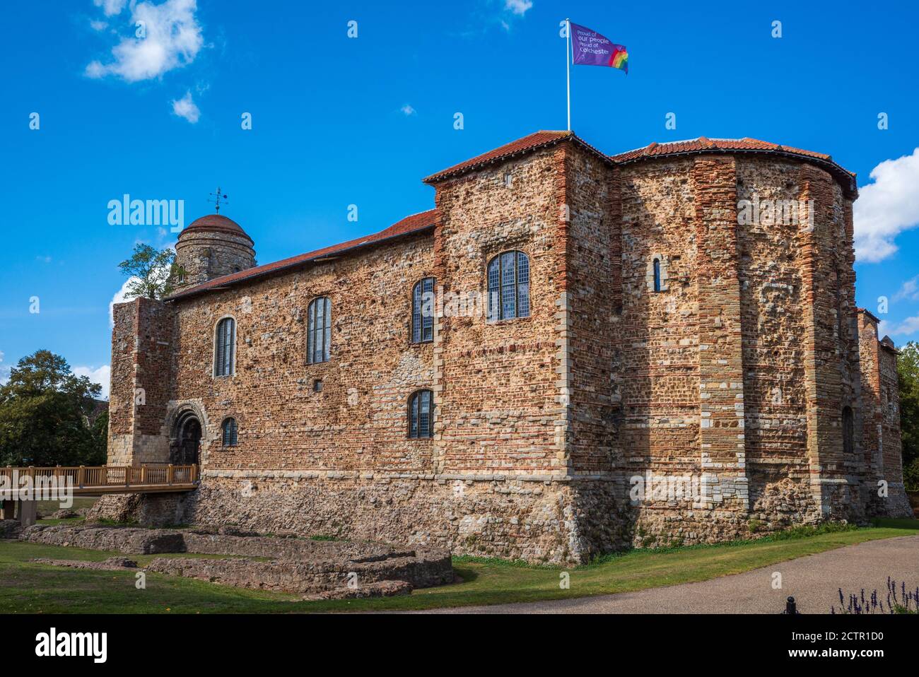Colchester Castle - Eleventh Century Norman castle in the centre of Colchester, Essex, UK. View of South front and South East corner. Stock Photo