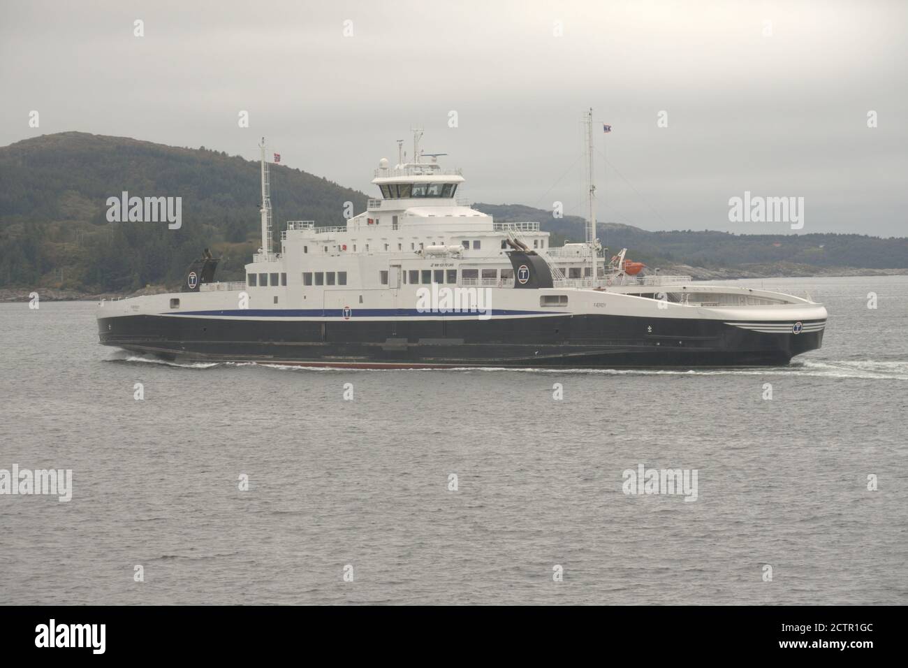 IMO: 9825829 bound for Sandvikvag, Name: Faeroey; Faeroy; Færøy; Vessel type: ferry; ferje; ferjebat; fergeskip; passasjer; kjøretøy; kjoretoy; kjoret Stock Photo
