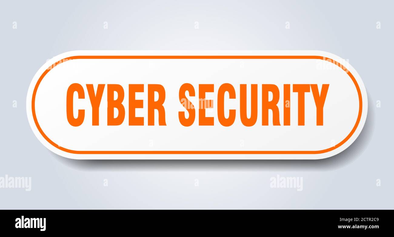 cyber security sign. rounded isolated sticker. white button Stock Vector