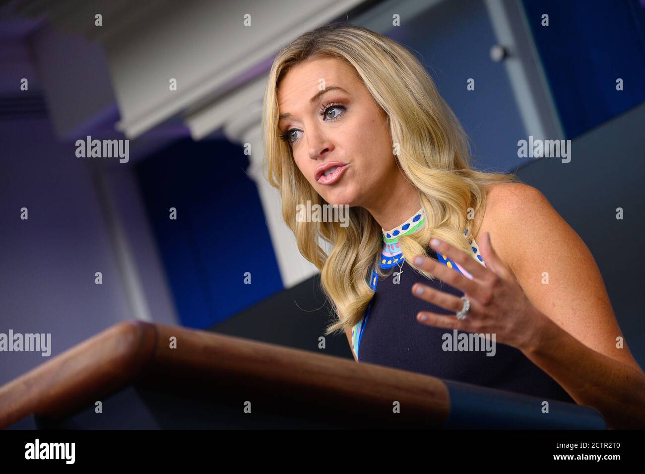 Washington, DC, USA. 24th Sep, 2020. Kayleigh McEnany, White House press secretary, takes questions during a news conference in the James S. Brady Press Briefing Room at the White House in Washington, DC, U.S., on Thursday, September 24, 2020. Credit: Erin Scott/Pool via CNP | usage worldwide Credit: dpa/Alamy Live News Stock Photo