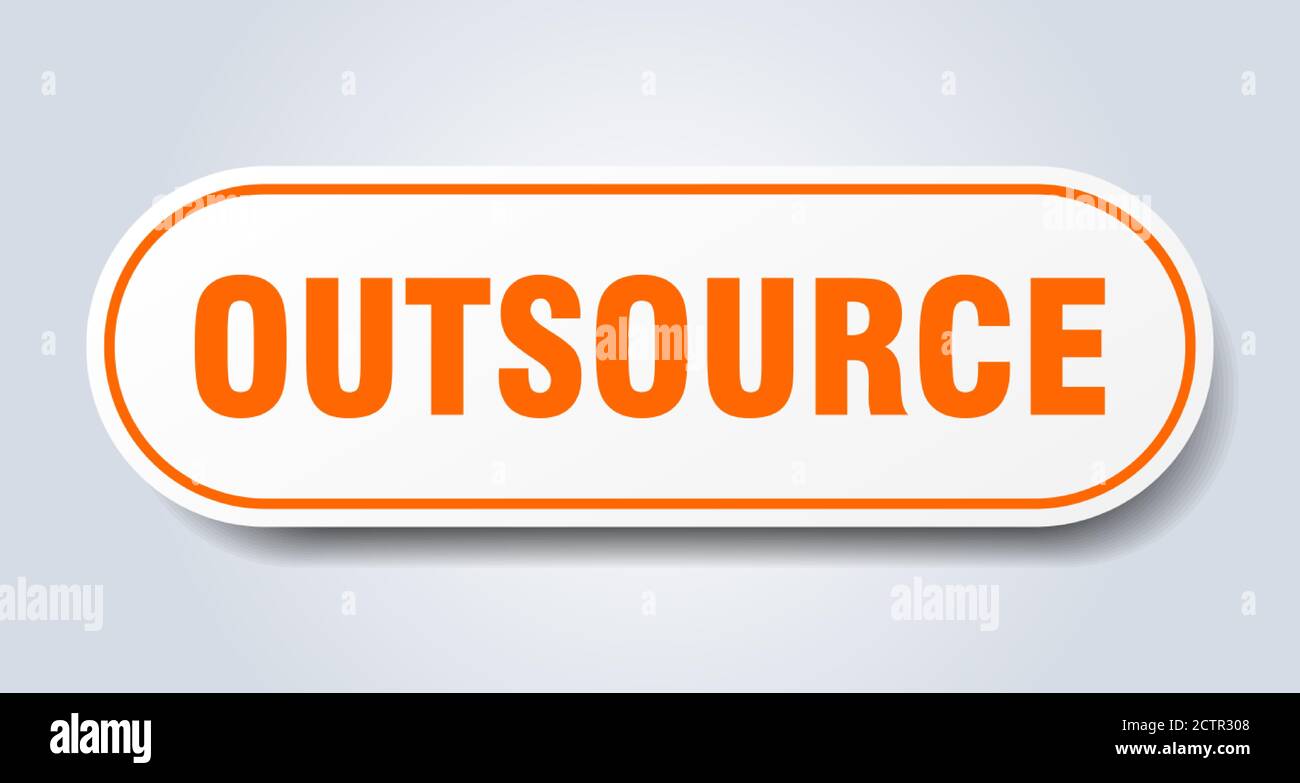 outsource sign. rounded isolated sticker. white button Stock Vector