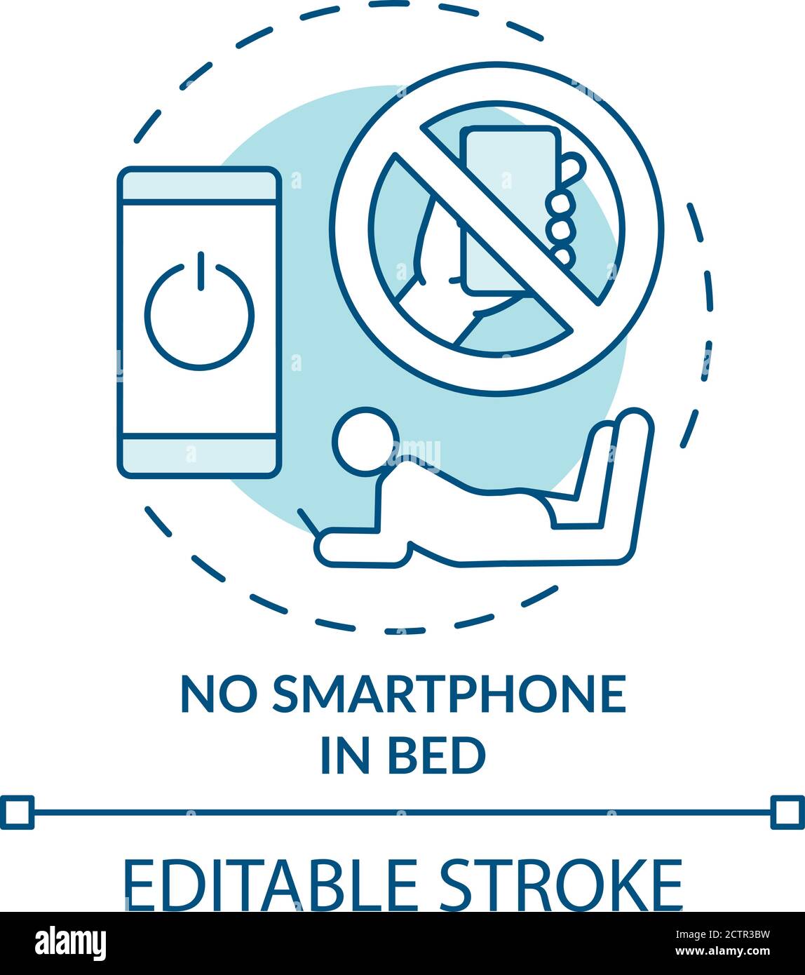 No smartphone in bed turquoise concept icon Stock Vector