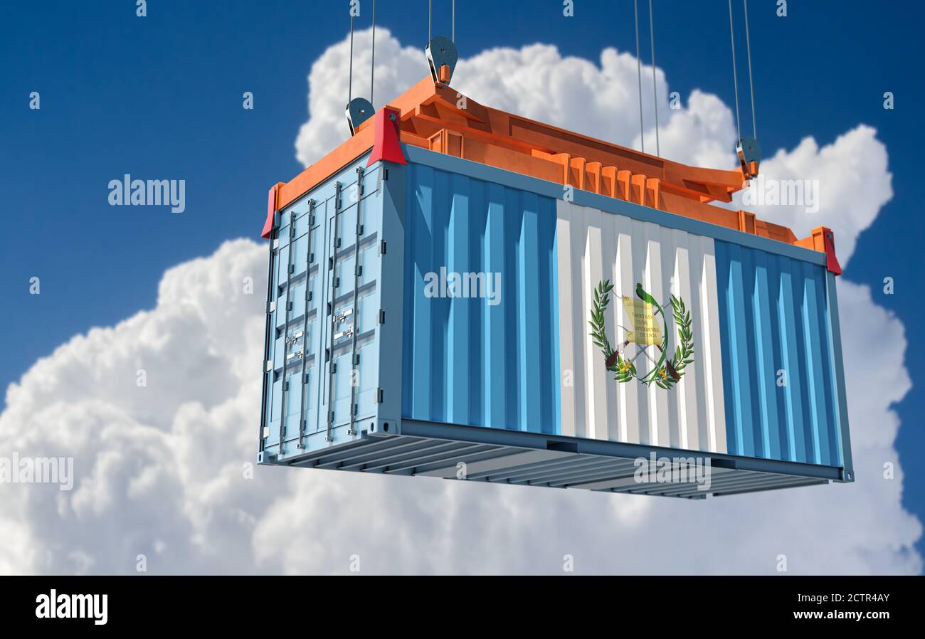Freight container with Guatemala national flag. 3D Rendering Stock Photo