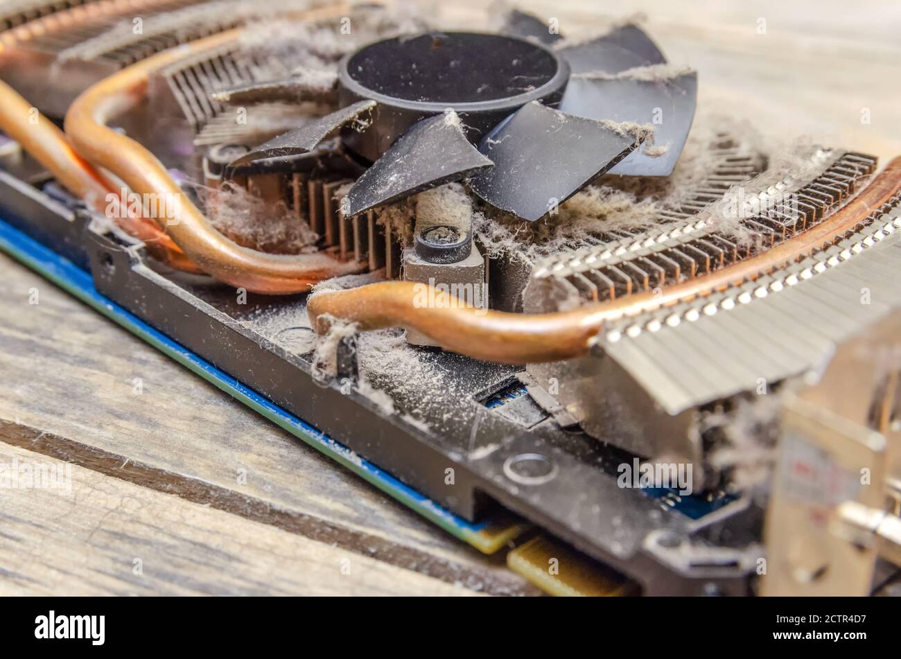 Dust on CPU cooler video card computer close up on wooden table Stock Photo  - Alamy
