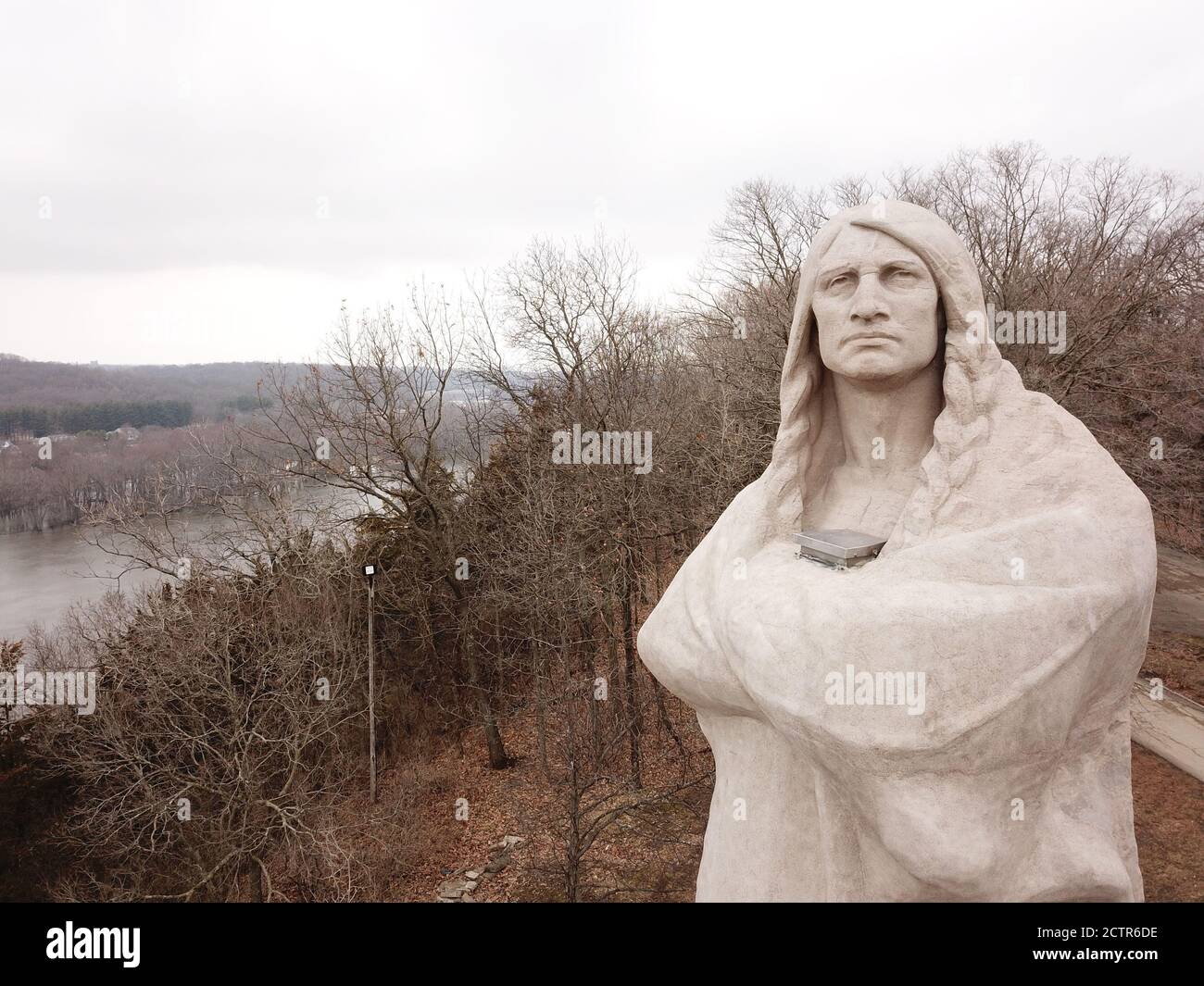 Aerial photo of the Black Hawk Statue in Oregon Illinois Stock Photo