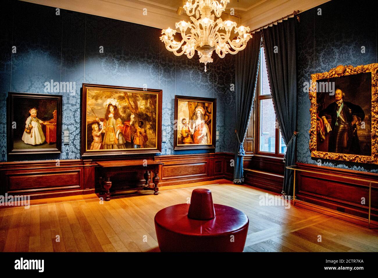 Painting in the new room.The Mauritshuis museum is furnishing a new room for a permanent presentation of works dedicated to Johan Maurits, Count of Nassau-Siegen and client of the Mauritshuis. Stock Photo
