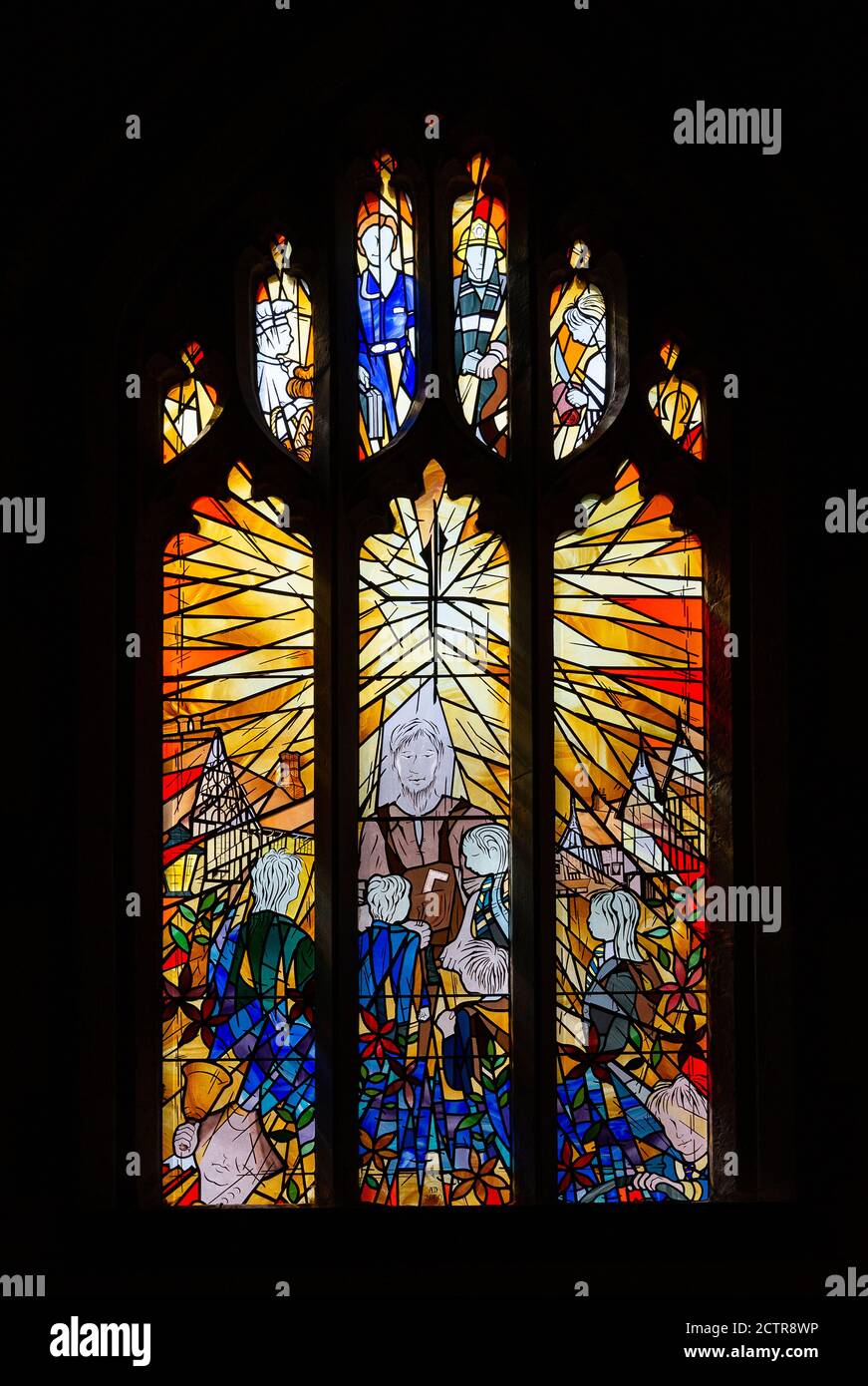 One of the stained glass in  St John the Baptist Church,Henley-in- Arden, Warwichshire,England. Stock Photo