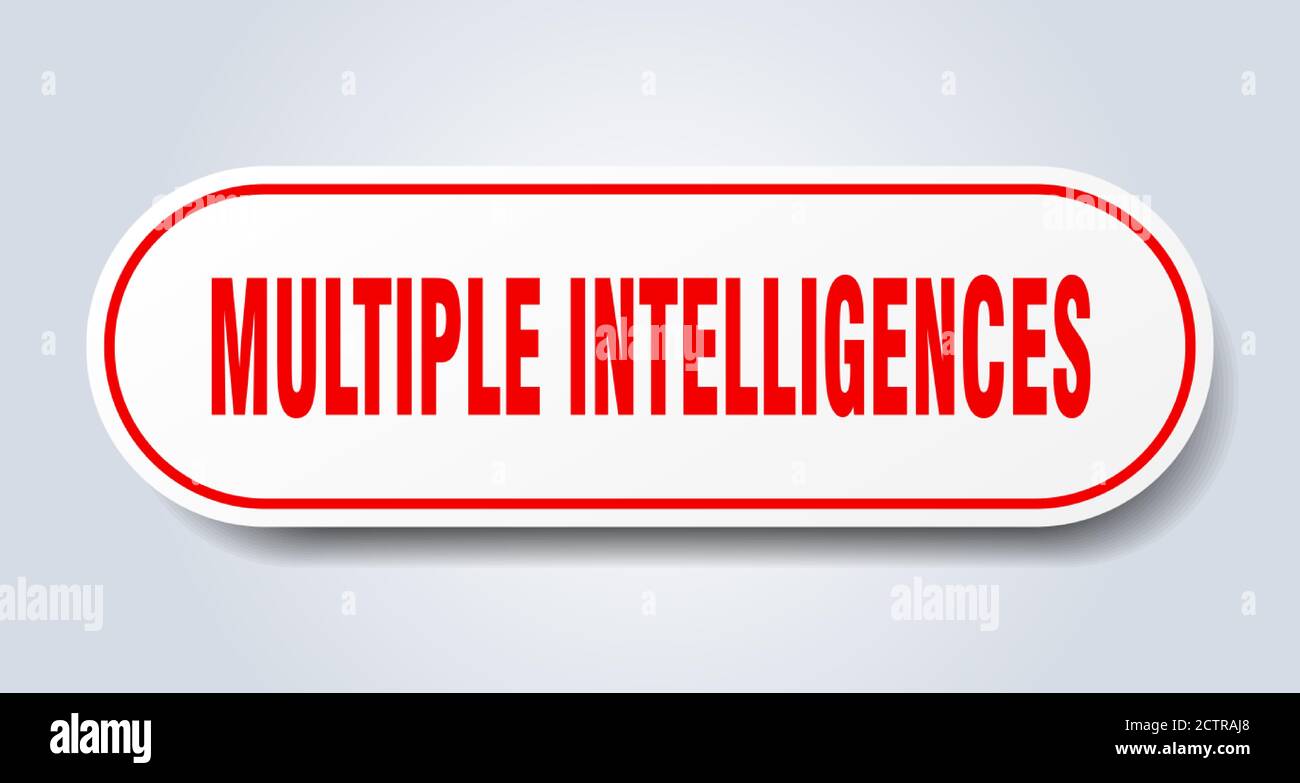 multiple intelligences sign. rounded isolated sticker. white button ...