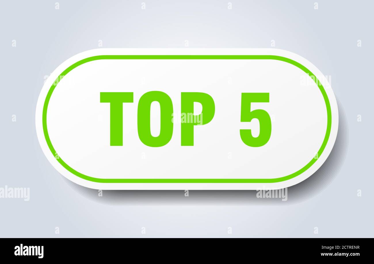 top 5 sign. rounded isolated sticker. white button Stock Vector Image ...