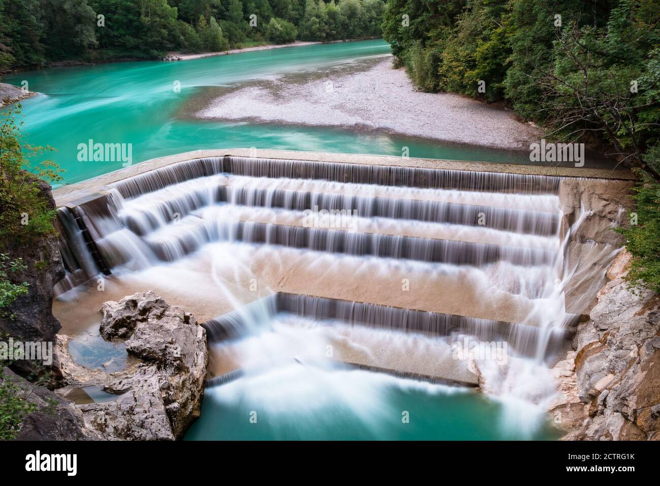 Lechfall waterfall on summer day, long exposure Stock Photo