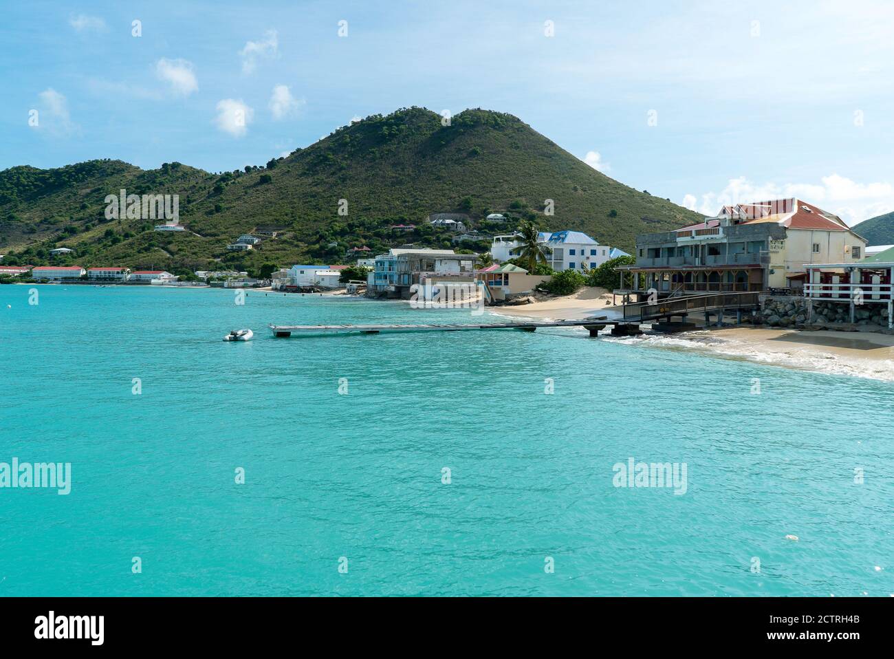 St.martin Grand case beach and cityscape. Grand case city on the ...