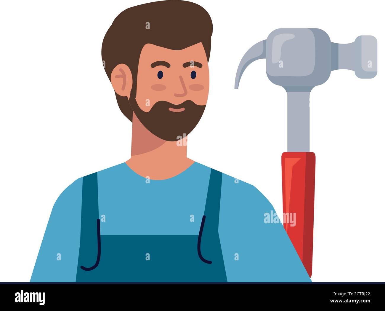 Vector cartoon man builder with a sledgehammer Stock Vector Image