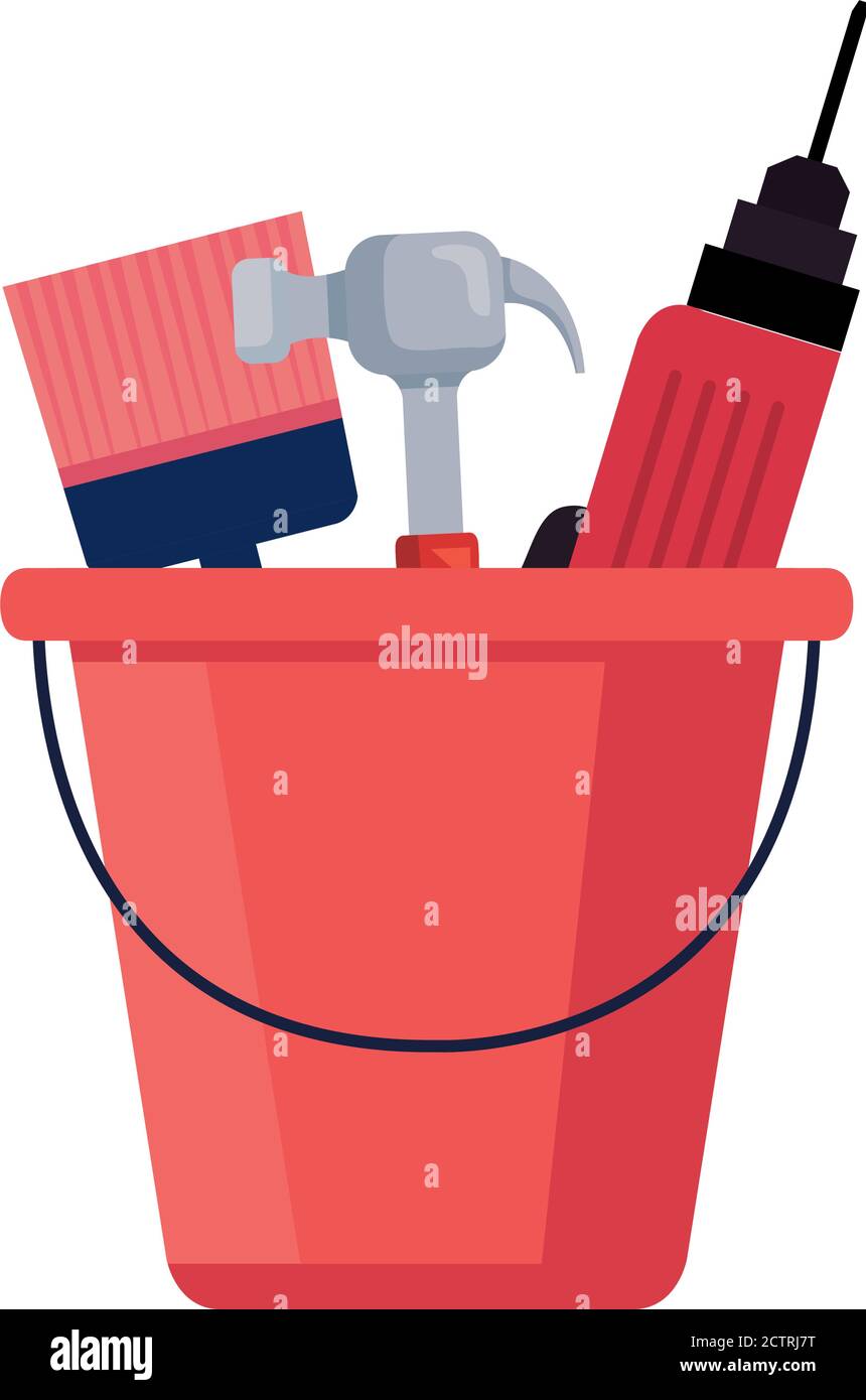 construction paint brush hammer and drill in bucket vector design Stock Vector Image & Art Alamy