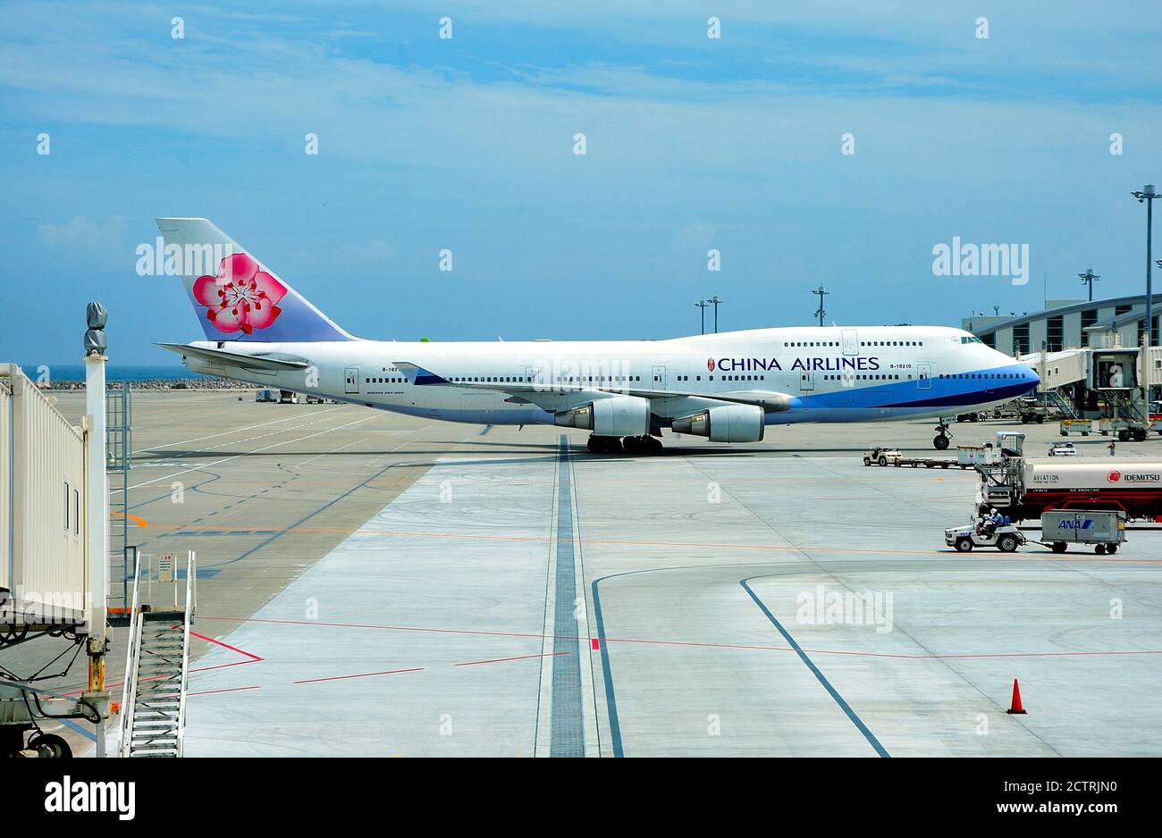China Airlines Boeing B-747-400, B-18210, At Gate, Naha Airport, Okinawa, Ryukyu Islands, Japan Stock Photo