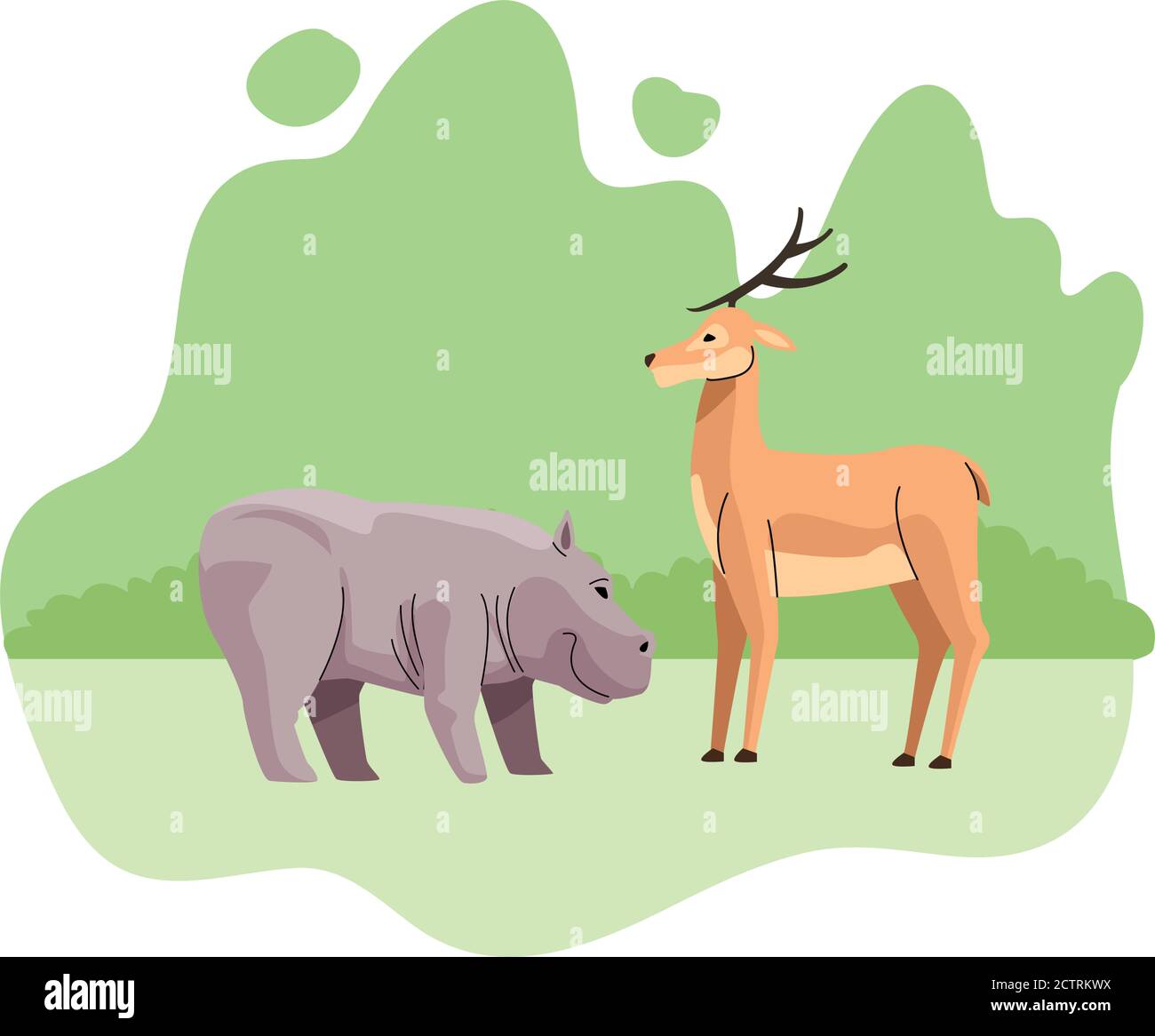 wild hippopotamus and reindeer animals nature icons vector illustration ...