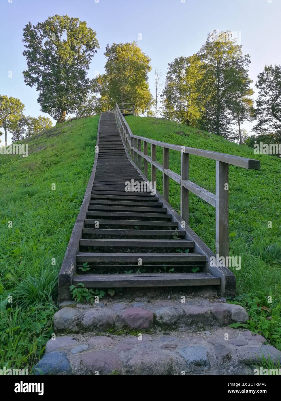 Zemosios Panemunes mound with wooden stairs in Lithuania Stock Photo