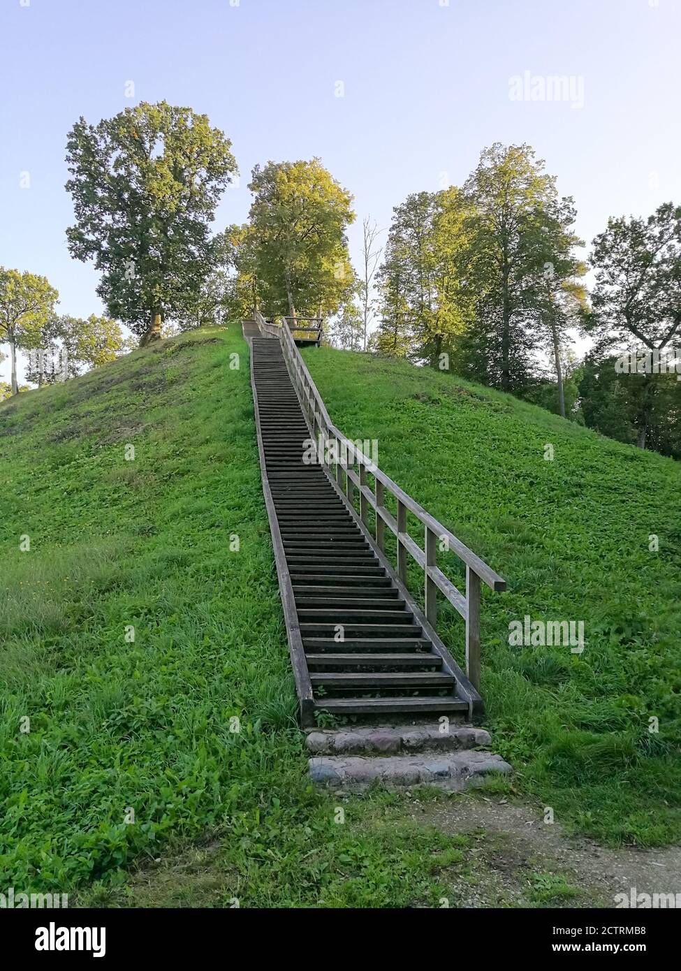 Zemosios Panemunes mound with wooden stairs in Lithuania Stock Photo