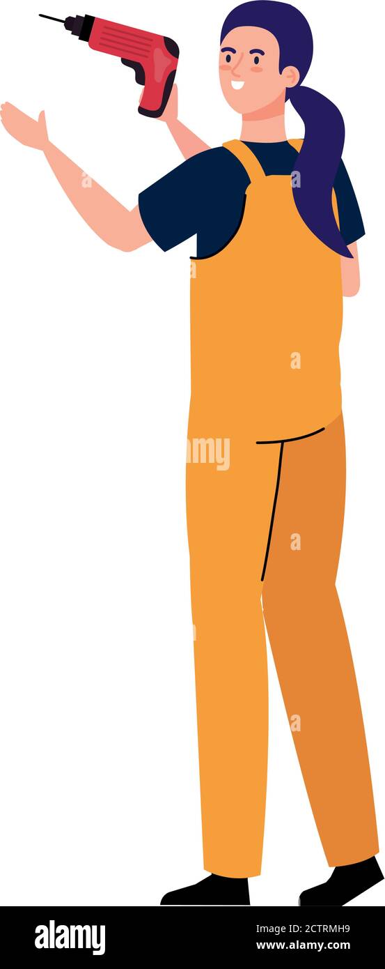 woman cartoon with construction drill vector design Stock Vector Image ...