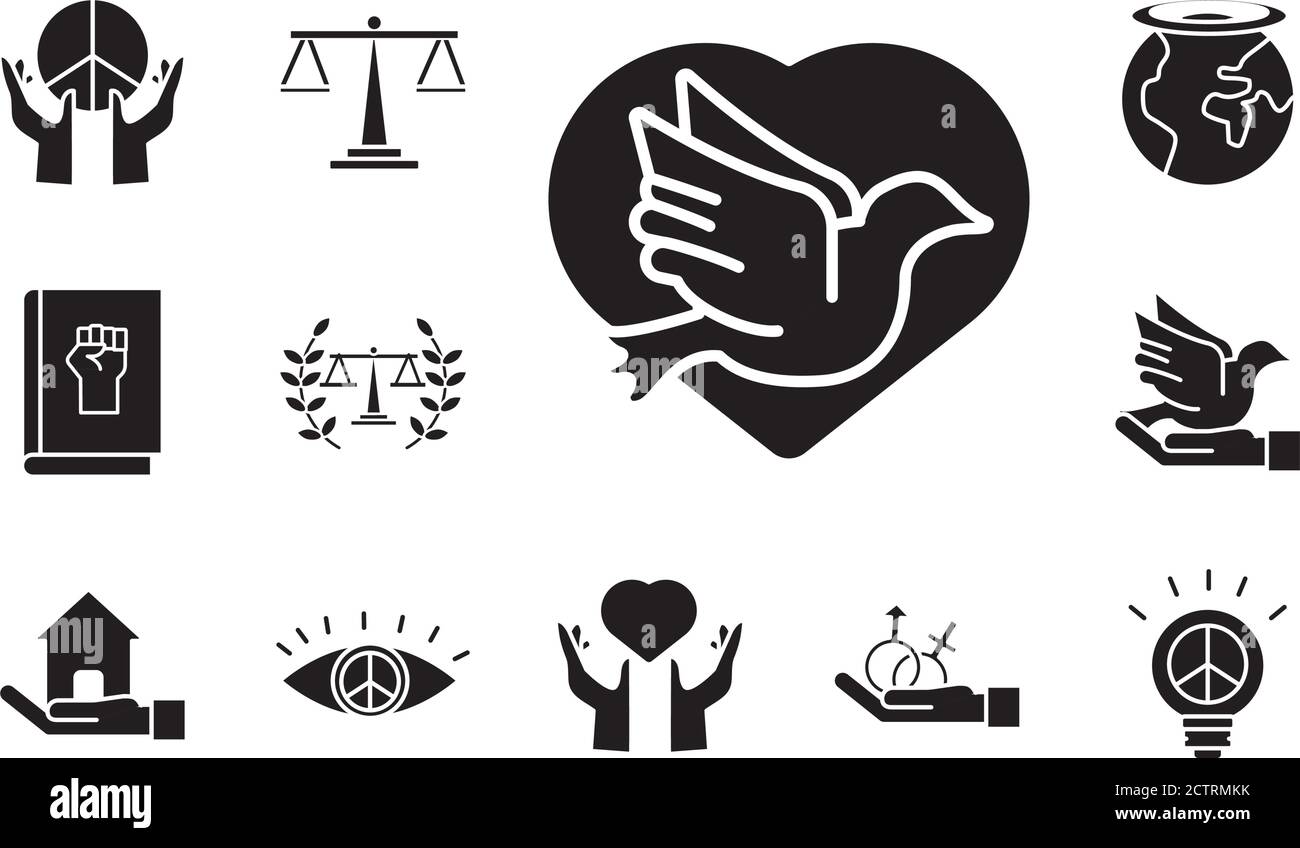 bundle of fifteen human rights silhouette style set icons vector ...