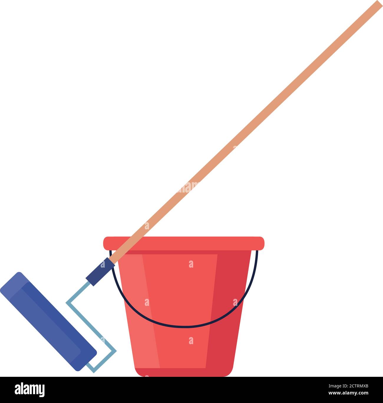 construction red bucket and paint roll vector design Stock Vector Image ...