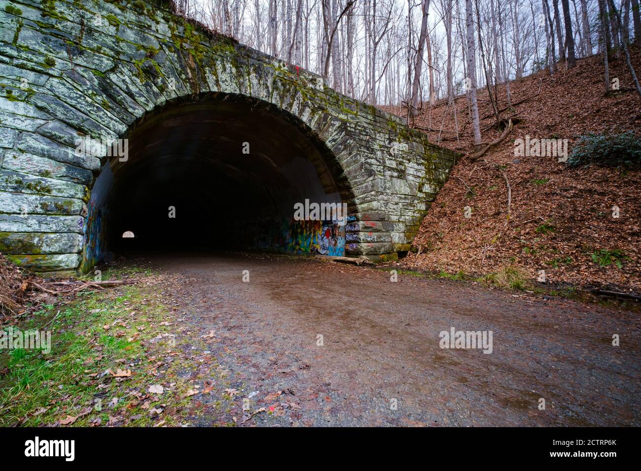 BRYSON CITY, NORTH CAROLINA - CIRCA DECEMBER 2019: Tunnel at the end of the Road to Nowhere at the Lakeview Drive close to Bryson City, in the Smoky M Stock Photo